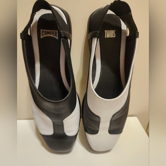 Camper "TWINS" Black & White Leather Mismatched Slingback Flats Sz.6/36 Ret.$185 - Picture 7 of 9